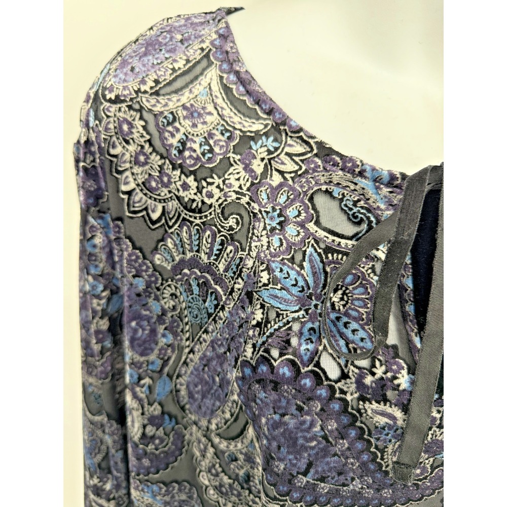 Avenue Tunic Blouse Size 30/32 Paisley Sheer Burnout Velvet Artsy Boho Softcore - Picture 4 of 8
